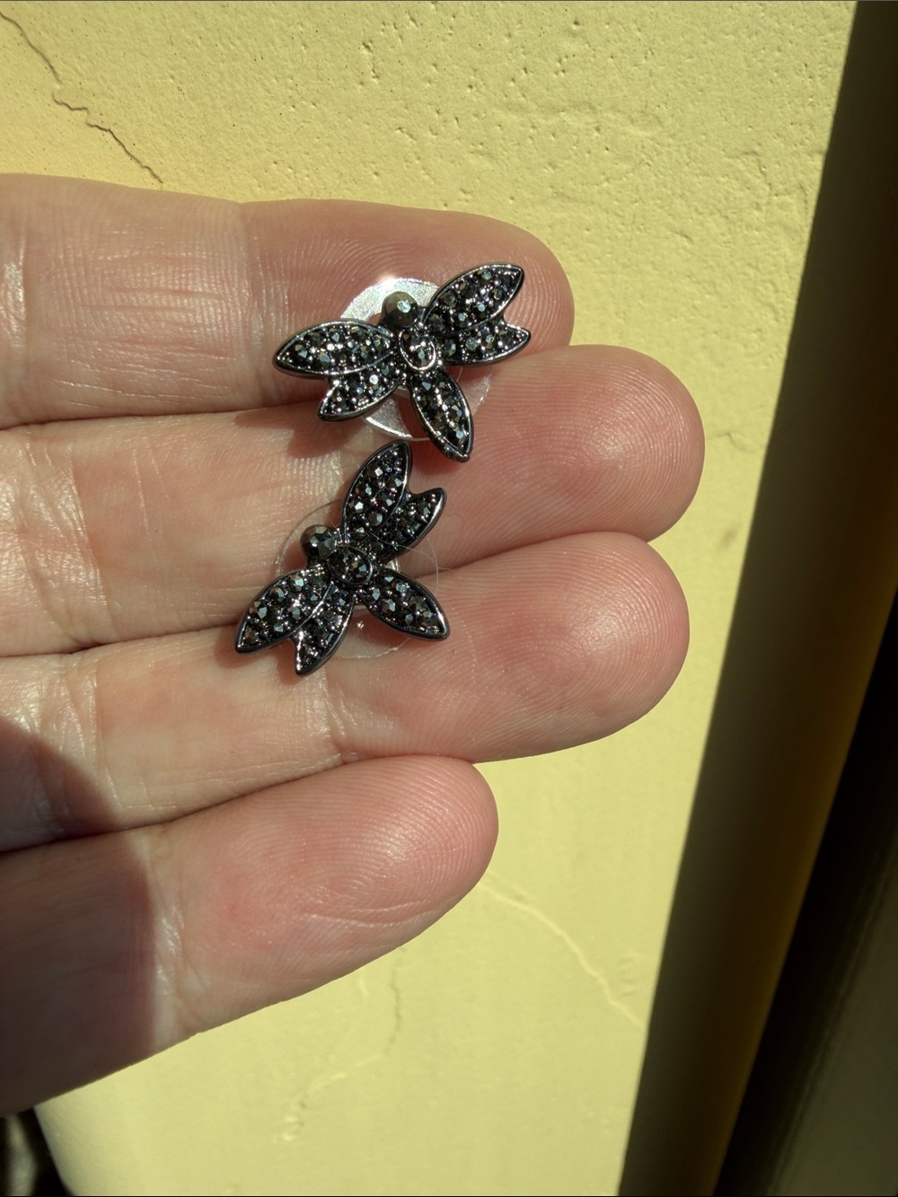 Black Crystal Dragonfly Stud Earrings - Women Jewelry